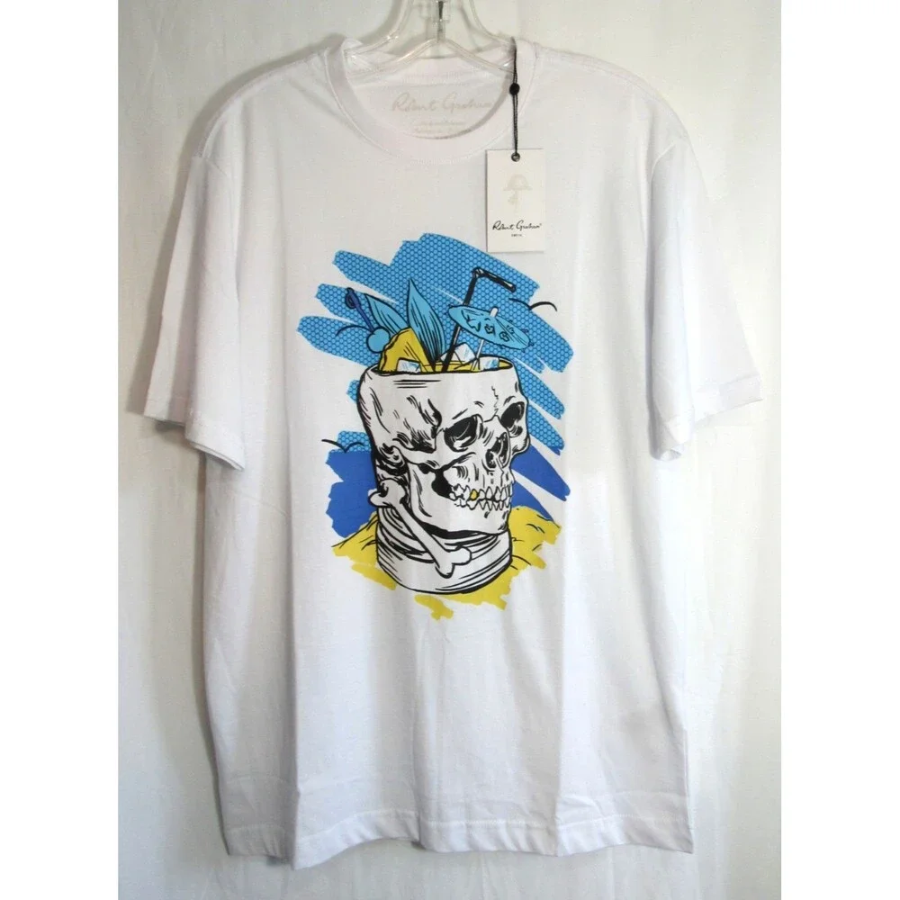 Robert Graham White Tiki Skull Short Sleeve T Shirt Size Small NWT